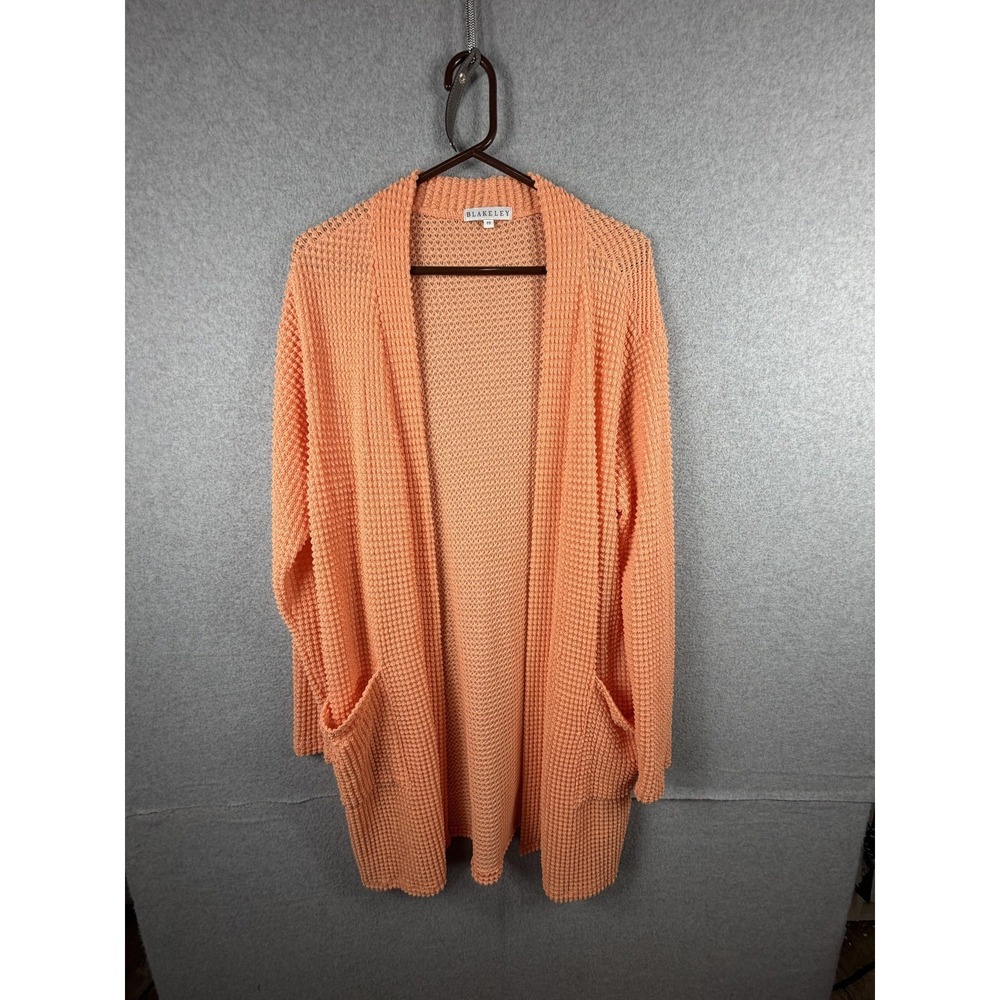 Blakeley Cardigan Womens PS Orange Waffle Knit Open Front Lightweight Pockets
